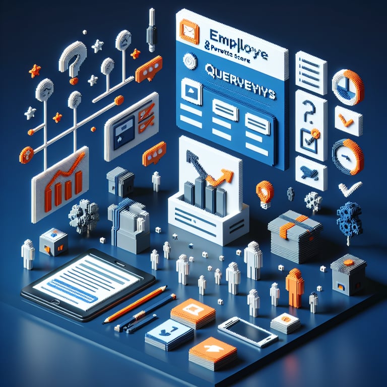 3D voxel art depicting the concept of an online employee net promoter score survey.