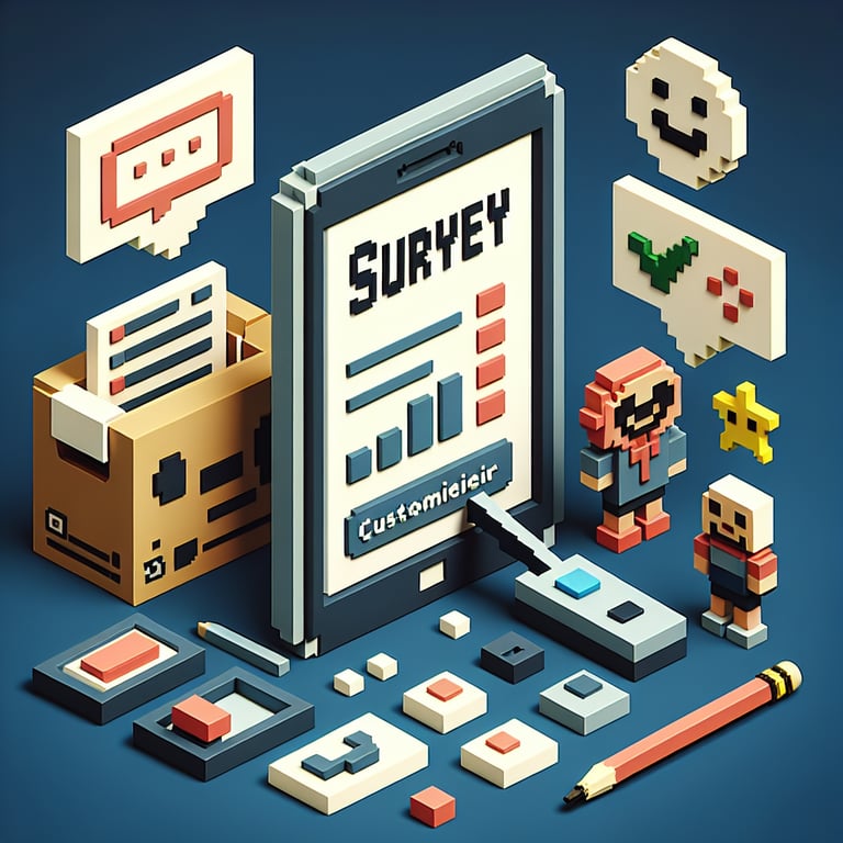 Artistic 3D voxel of customer service feedback questions
