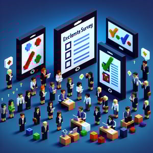 3D voxel art depicting online surveys, symbolizing excellent employee survey questions.