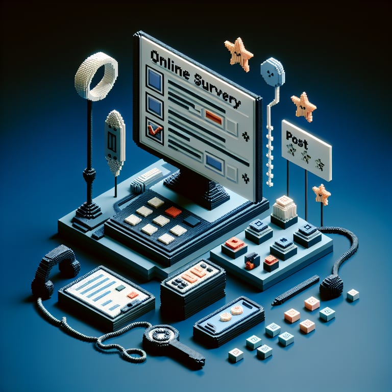 Artistic 3D voxel of customer service survey flow