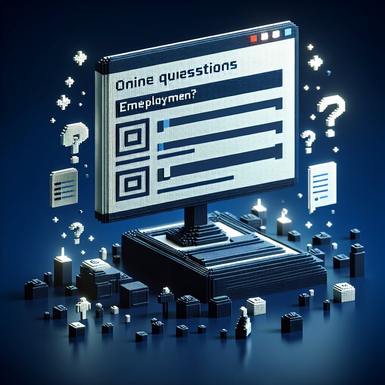 Artistic 3D voxel illustration of an employment status survey interface