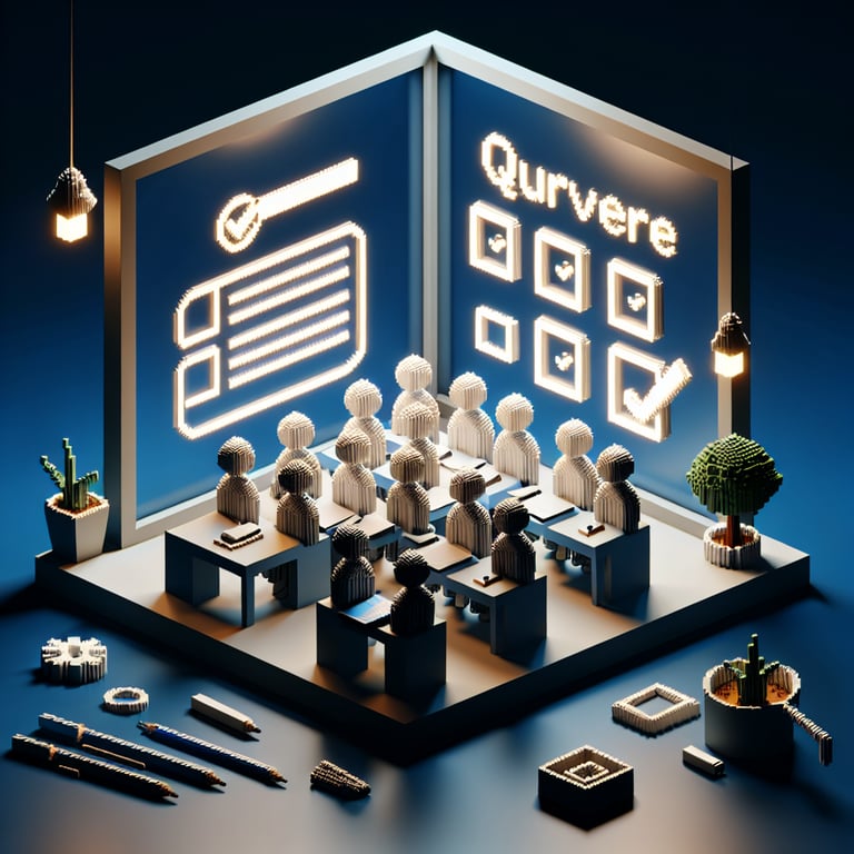 3D voxel illustration of student feedback graphs and satisfaction metrics for post-class evaluation