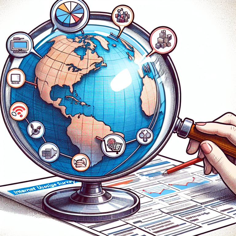 Illustration of various Internet Usage survey questions for exploring the scope of your survey.