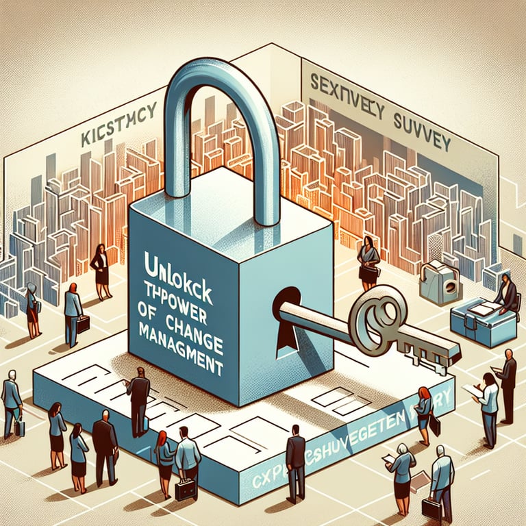 Illustration showcasing essential Change Management survey questions for effective transformation.