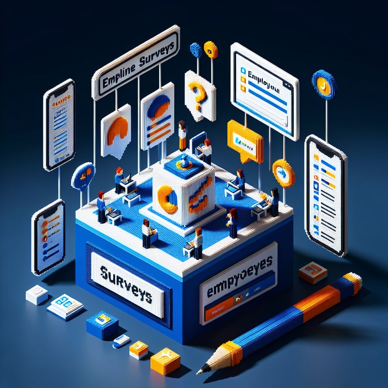 3D voxel art depicting online surveys, perfect for a byod for employees survey landing page.
