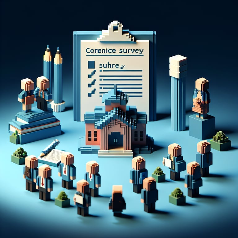 Creative 3D voxel illustration of an educational survey form for parent-teacher conferences