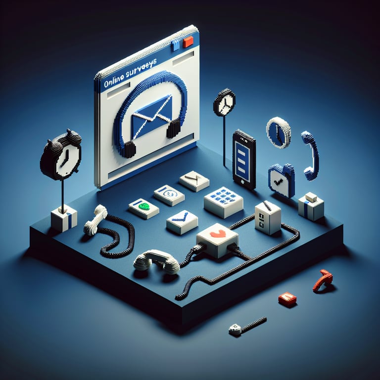 3D voxel art of customer support call resolution survey theme