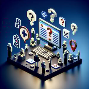 3D voxel art depicting online surveys related to CDC