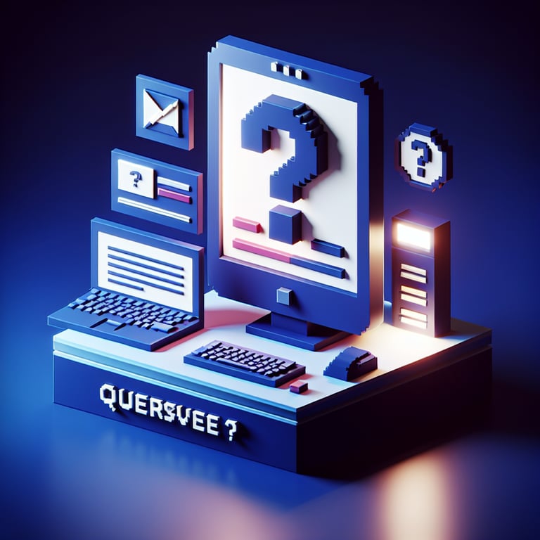 3D voxel art depicting online surveys, with a dark blue background, for non buyer survey concept.