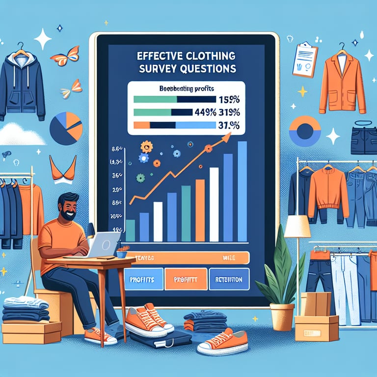 Illustration demonstrating the impact of effective clothing survey questions on profits and retention rates.