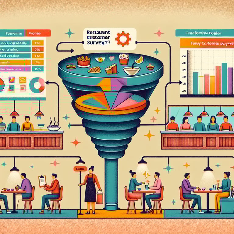 Illustration of translating restaurant customer survey questions into actionable insights.