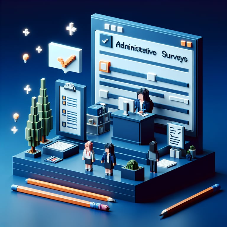 Artistic 3D voxel representing admin assistant survey evaluation