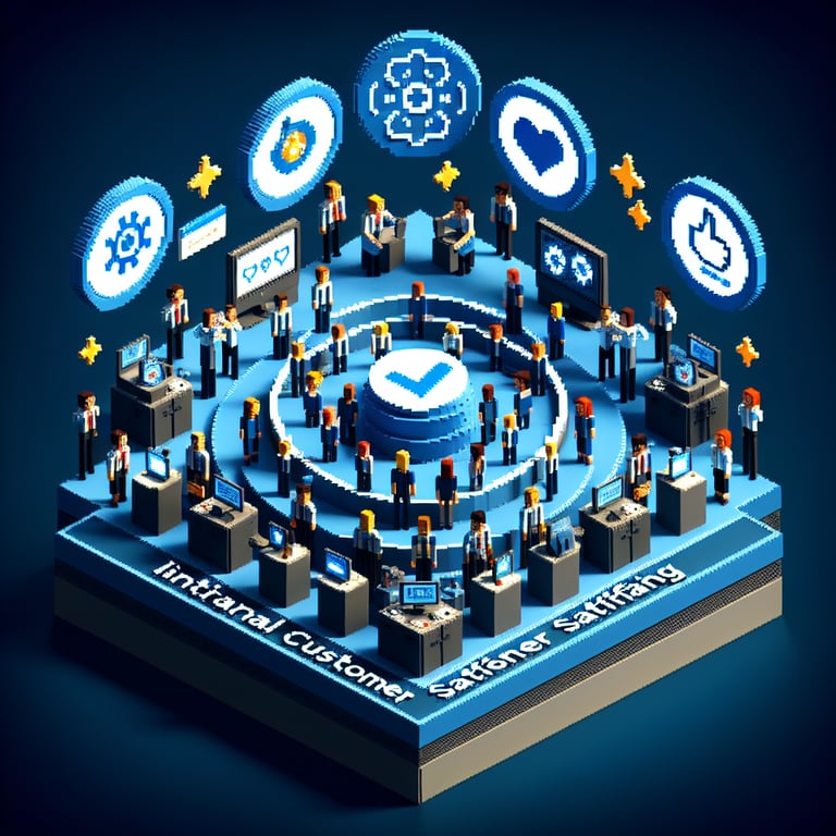 Illustration depicting the boost of business performance through Internal Customer Satisfaction survey questions.