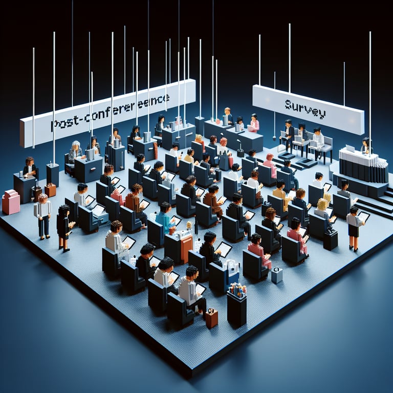 Creative 3D voxel visualization of attendee survey data from a conference on navy background.