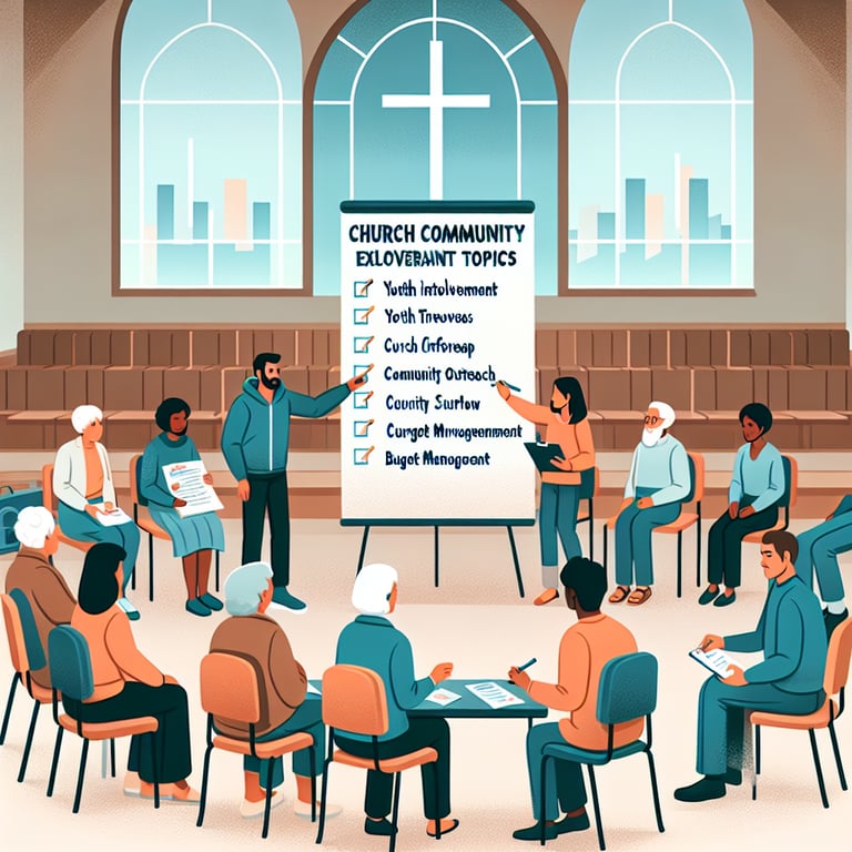 Illustration depicting relevant topics for Church Community survey questions.