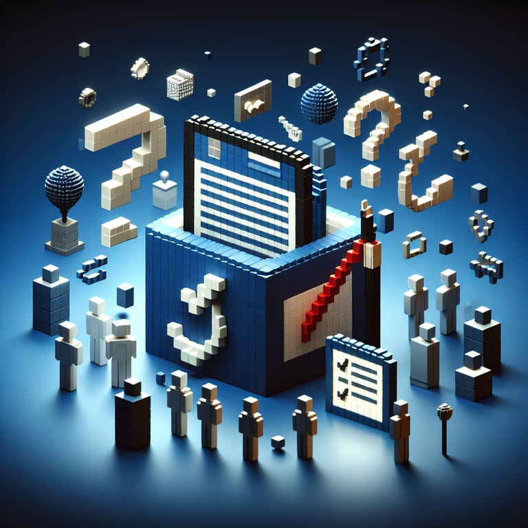 Creative 3D voxel art illustrating feedback question design