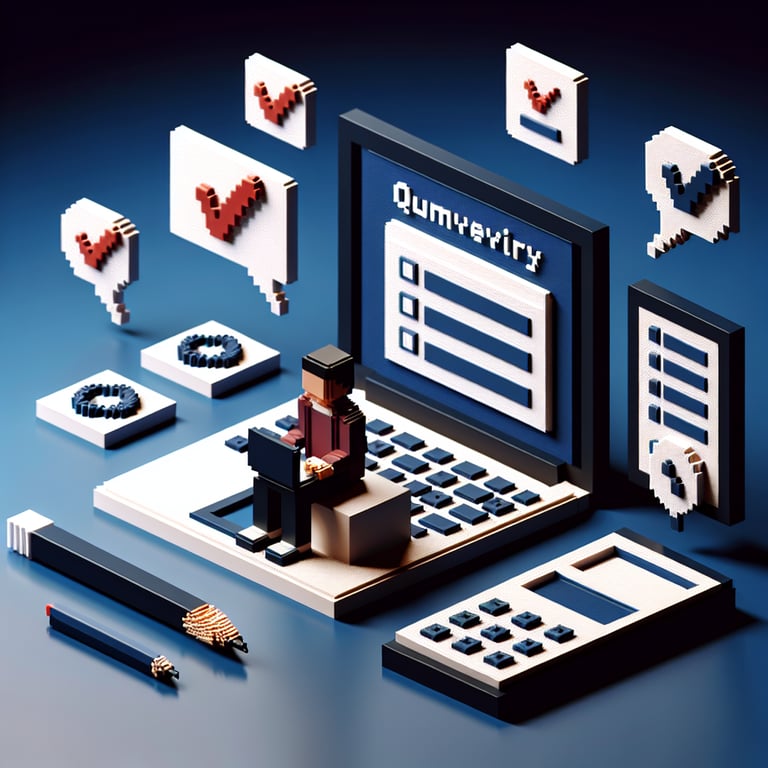 Voxel art illustrating engaging classroom survey prompts