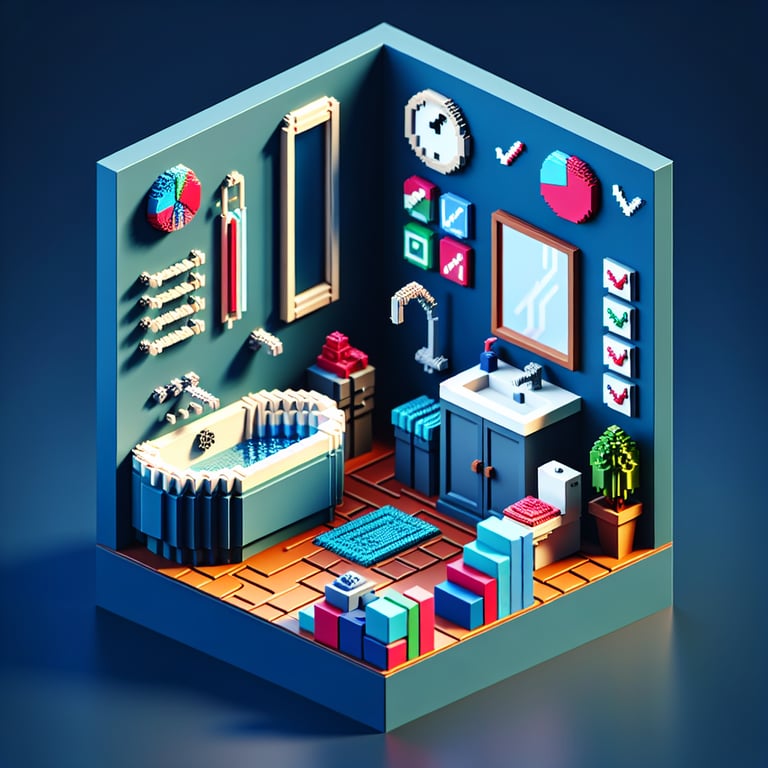 Artistic 3D voxel depicting a lavatory questionnaire interface