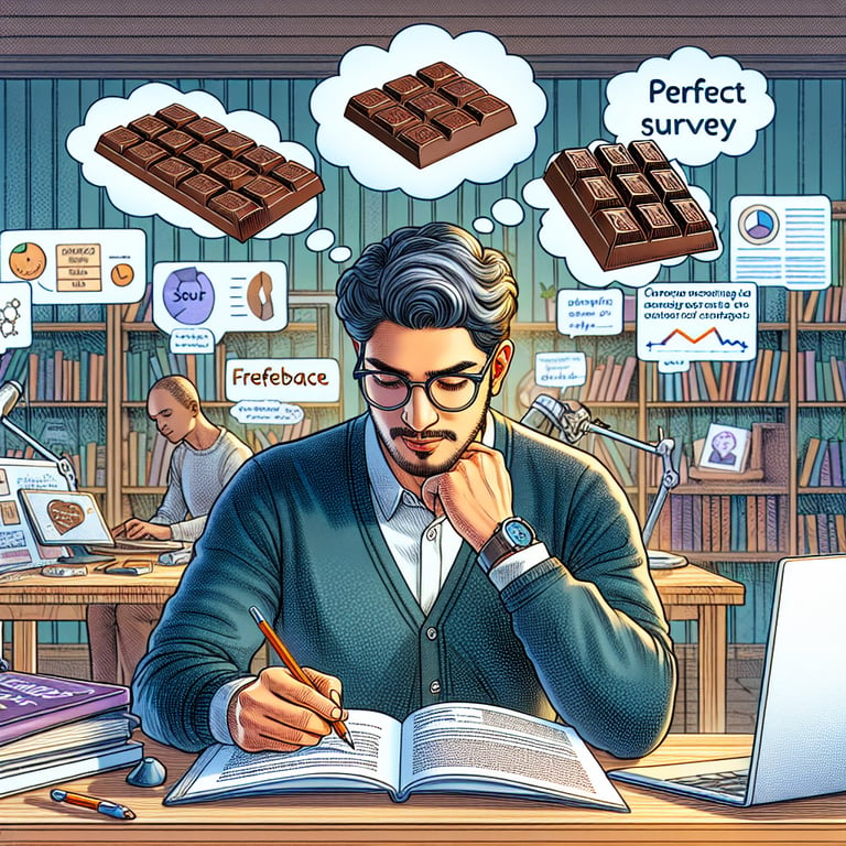 Illustration showcasing the process of crafting perfect chocolate survey questions for sweet success.