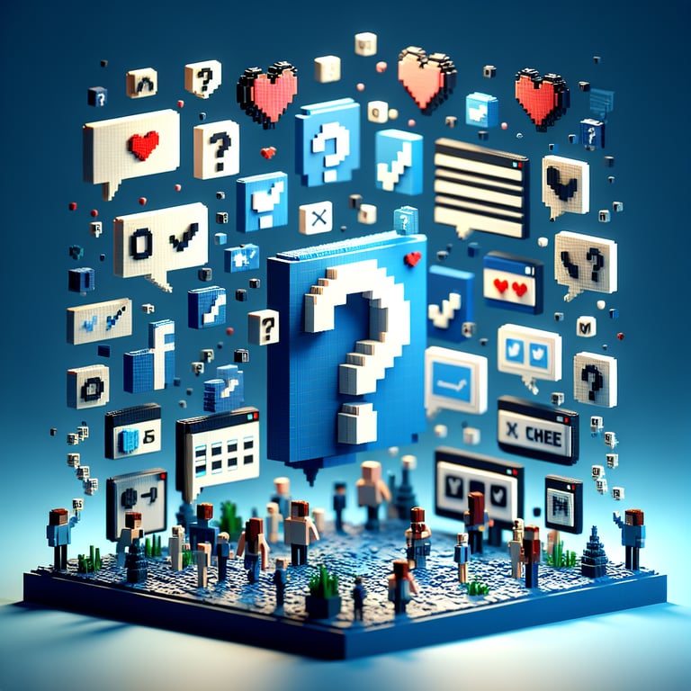 Artistic 3D voxel showing an interactive social media relationship survey mosaic