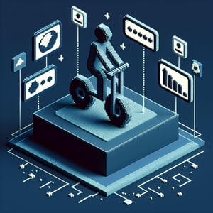 3D voxel art depicting the concept of online surveys for a statistics project exercise on a dark blue background.