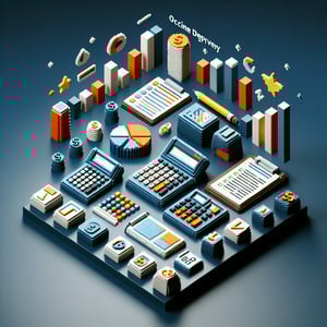 3D voxel art depicting online surveys, with a dark blue background, symbolizing accounting department service surveys.