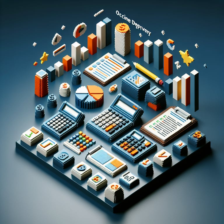 Artistic 3D voxel icon of an accounting feedback survey in dark blue
