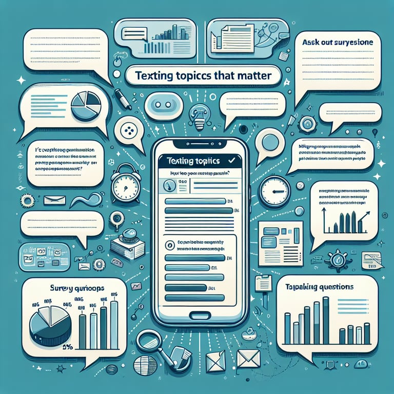 Illustration of key topics and insights for developing effective texting survey questions.