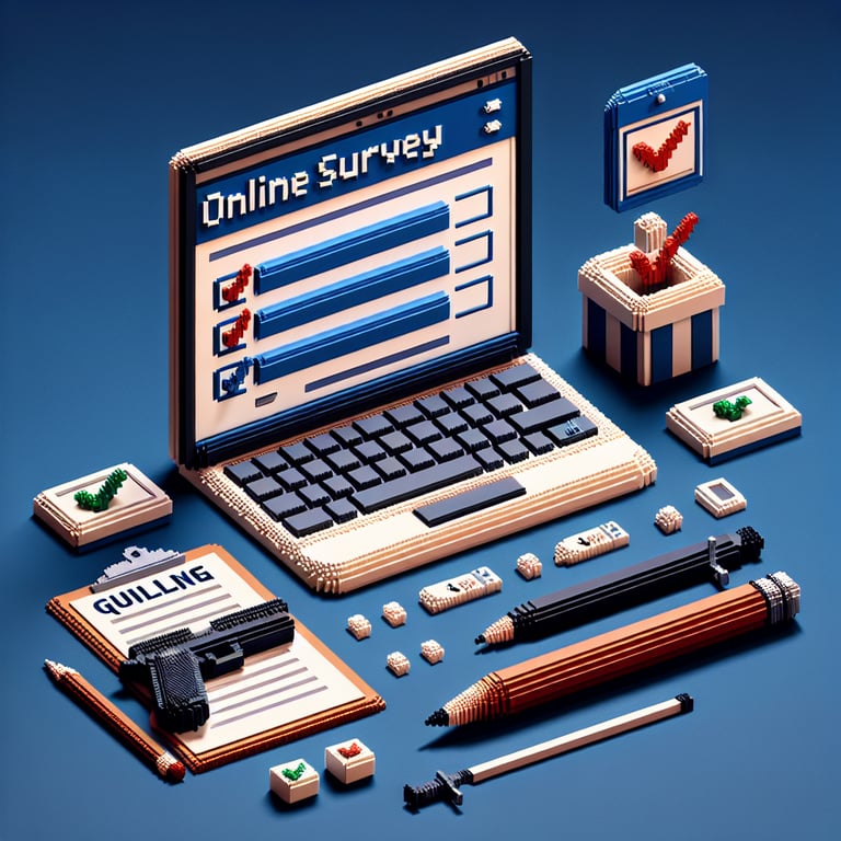 Artistic 3D voxel depiction of a weapon protection questionnaire
