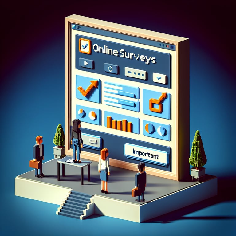Artistic 3D voxel of a fun get-to-know-someone survey interface