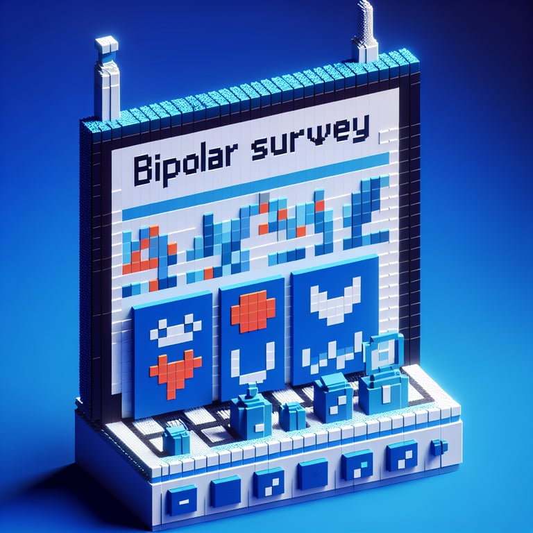 Artistic 3D voxel art depicting mood fluctuation survey concept
