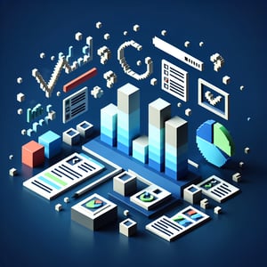 3D voxel art depicting online retention surveys, with a dark blue background.