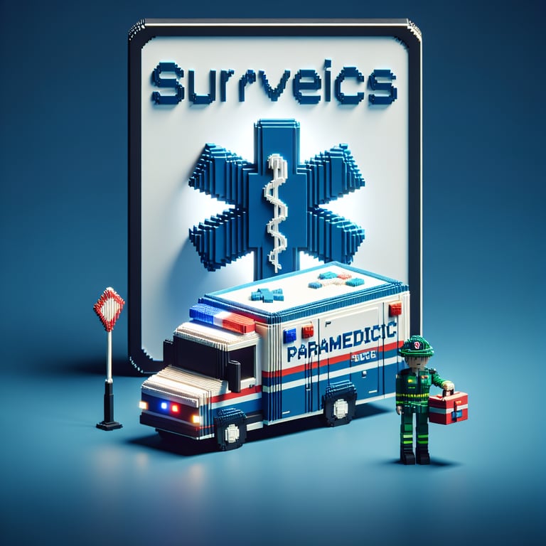 Artistic 3D voxel illustration of paramedic questionnaire interface
