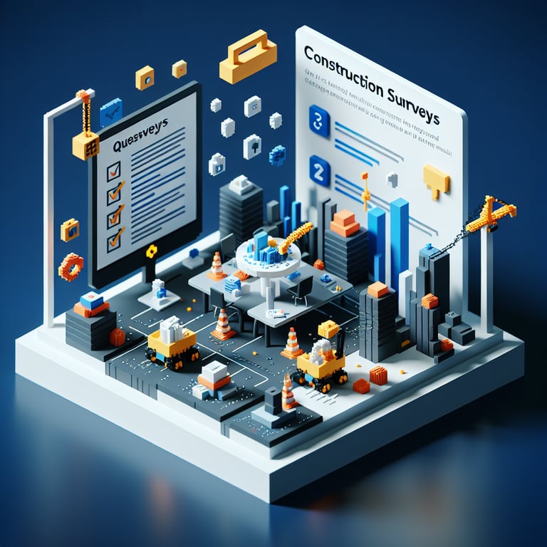 Artistic 3D voxel rendering of site topography and surveying markers