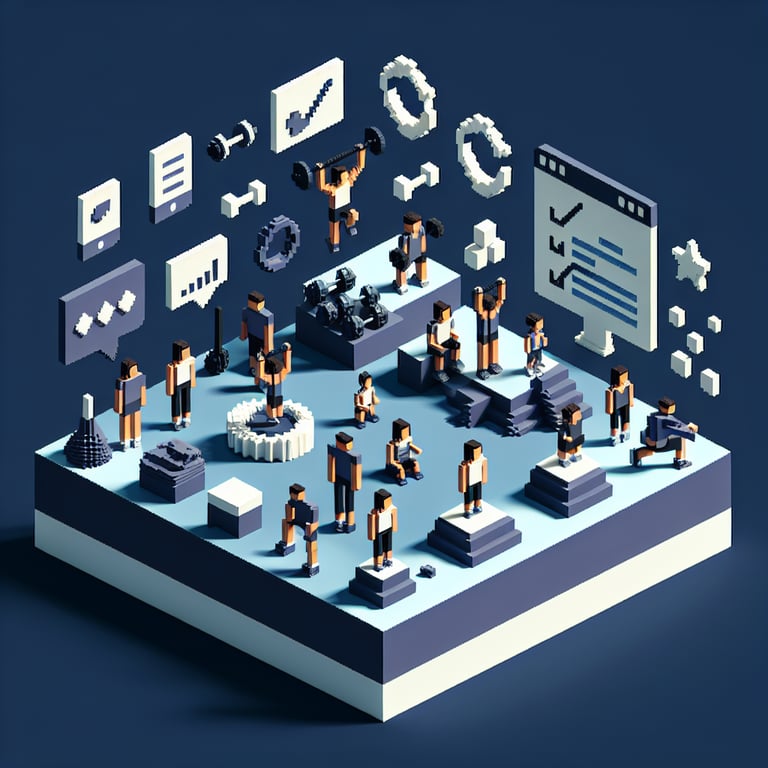 Vibrant 3D voxel illustrating fitness market analysis