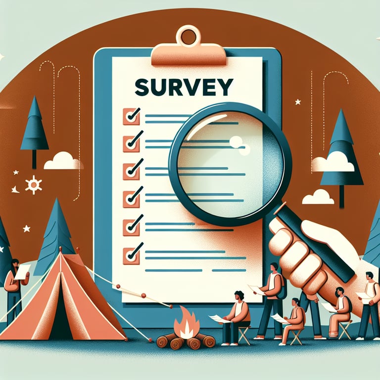 Illustration of targeted camp survey questions exploring relevant camp topics.