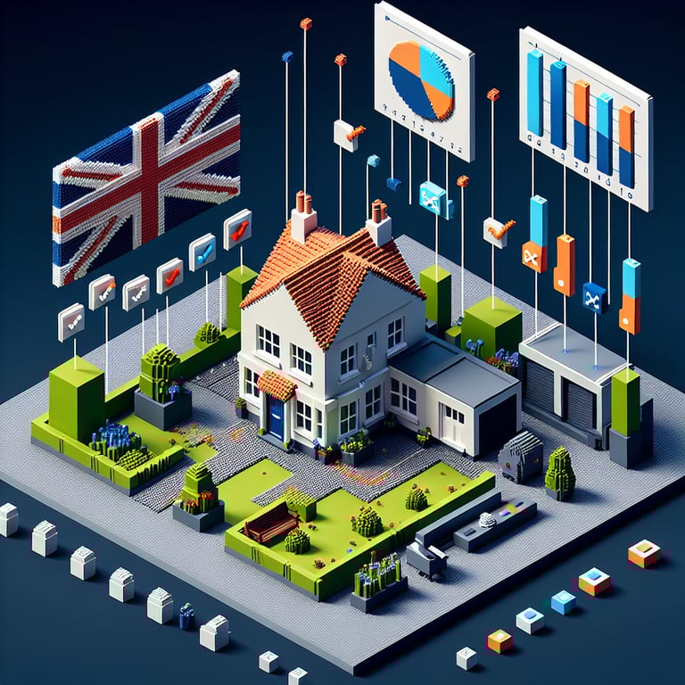 3D voxel art depicting online surveys, representing British household panel surveys on a dark blue background.
