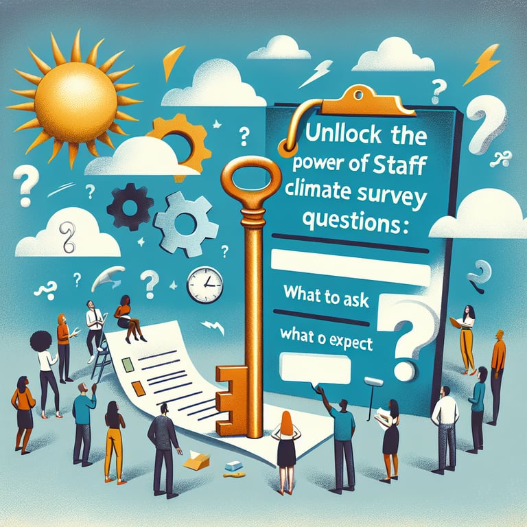 Illustration showcasing the use and impact of Staff Climate survey questions.