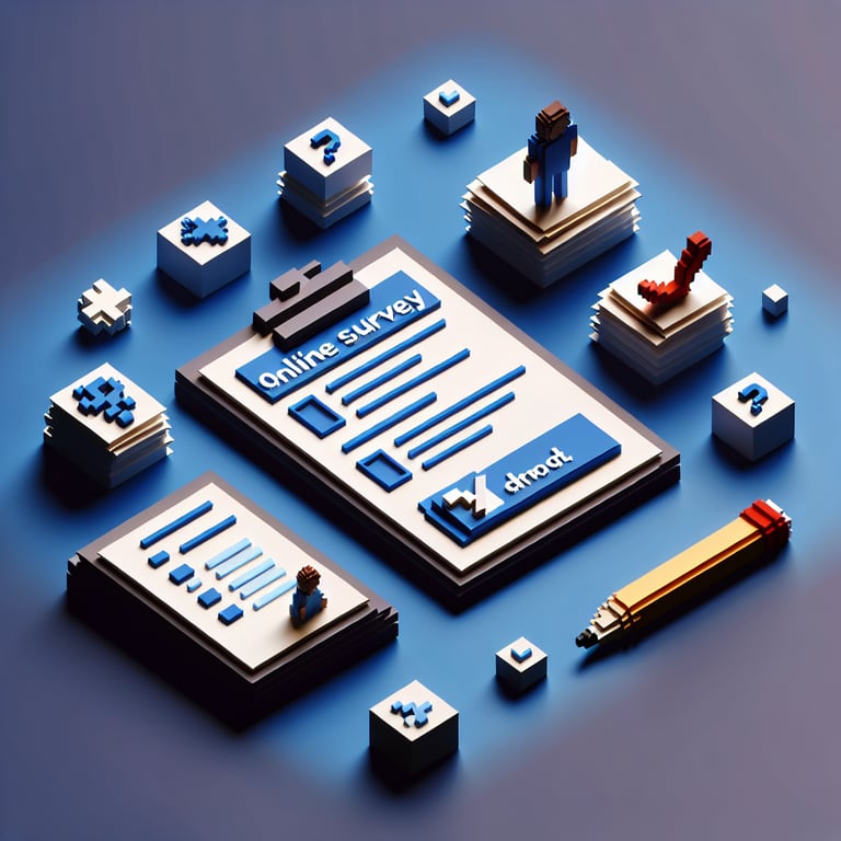 Creative 3D voxel depiction of an interactive child safety questionnaire