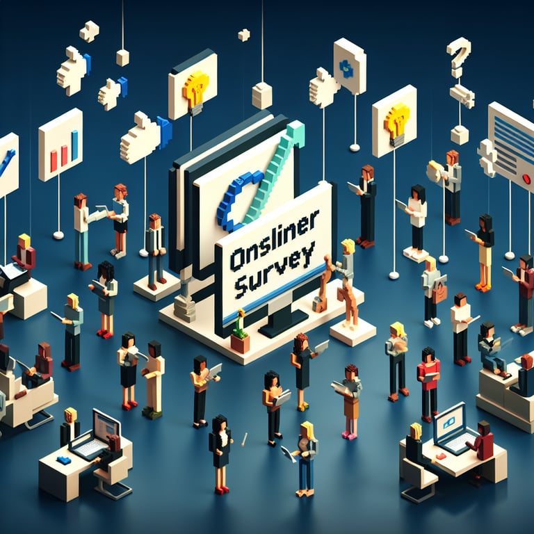 Artistic 3D voxel representation of customer feedback form with support icons