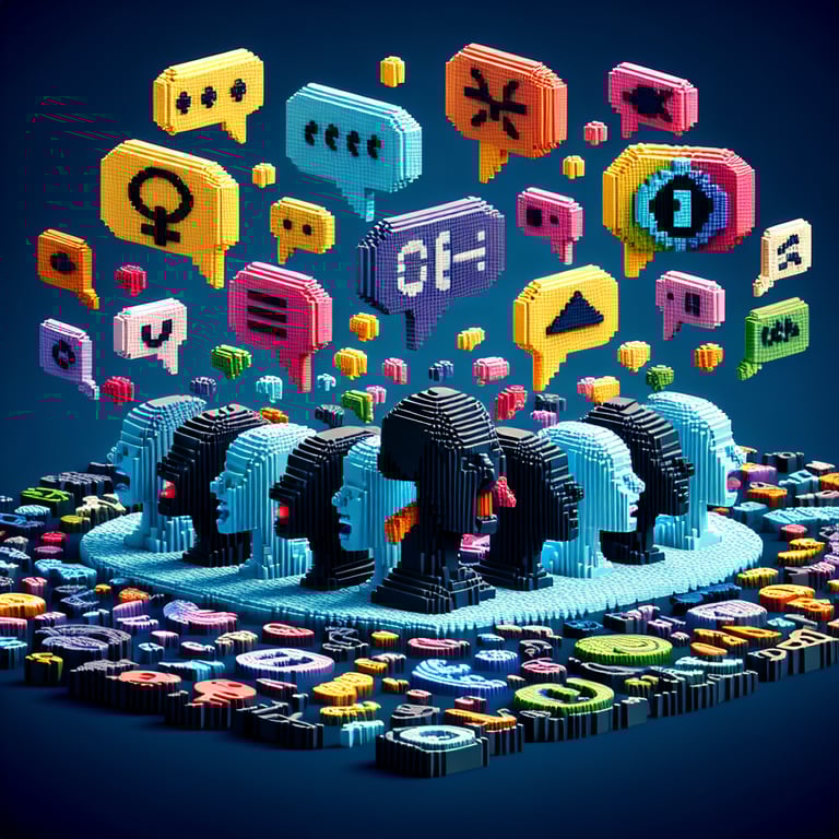 3D voxel illustration of speaking and writing skill survey