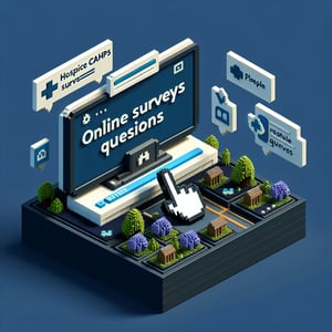 3D voxel art depicting online surveys with a dark blue background, representing hospice cahps surveys.