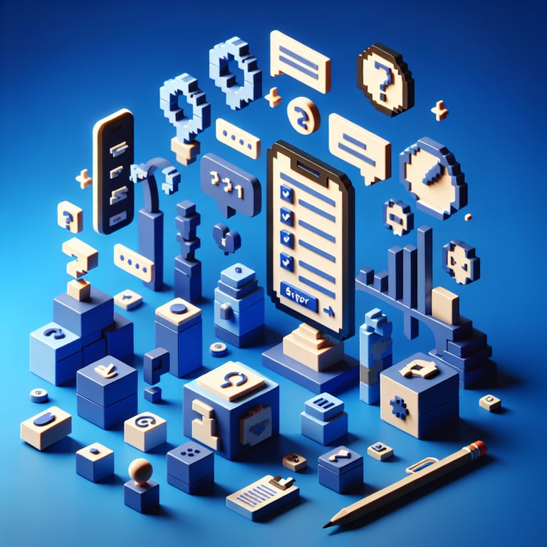 3D voxel art depicting the concept of 30-day onboarding surveys on a dark blue background.