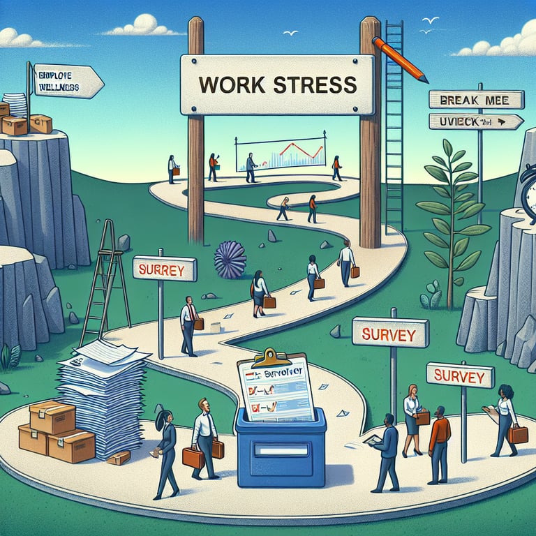 Illustration of a roadmap depicting the crafting of perfect Work Stress survey questions for employee wellness.