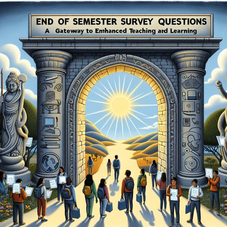 End of Semester survey questions depicted as a gateway to improved teaching and learning.