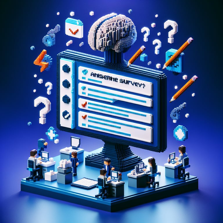 Artistic 3D voxel visualizing a migraine survey journey