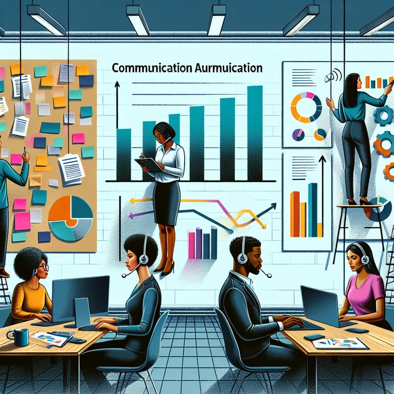 Illustration of topics for a Communication Audit survey to revolutionize business communication.