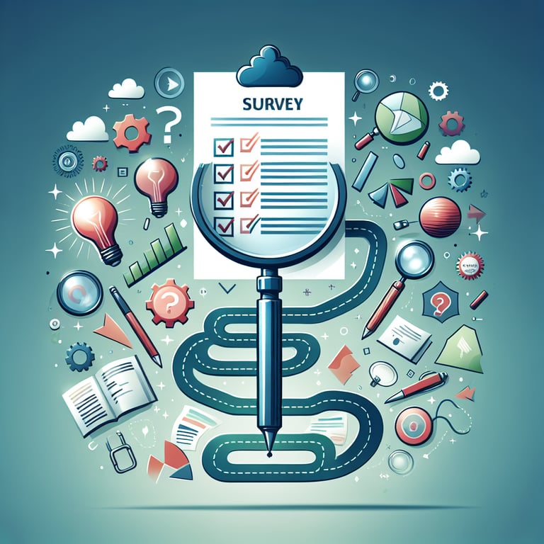 Illustration depicting the transformation of Project Evaluation survey questions into actionable insights.