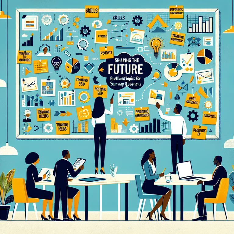 Illustration highlighting relevant topics for Training Needs Assessment survey questions.