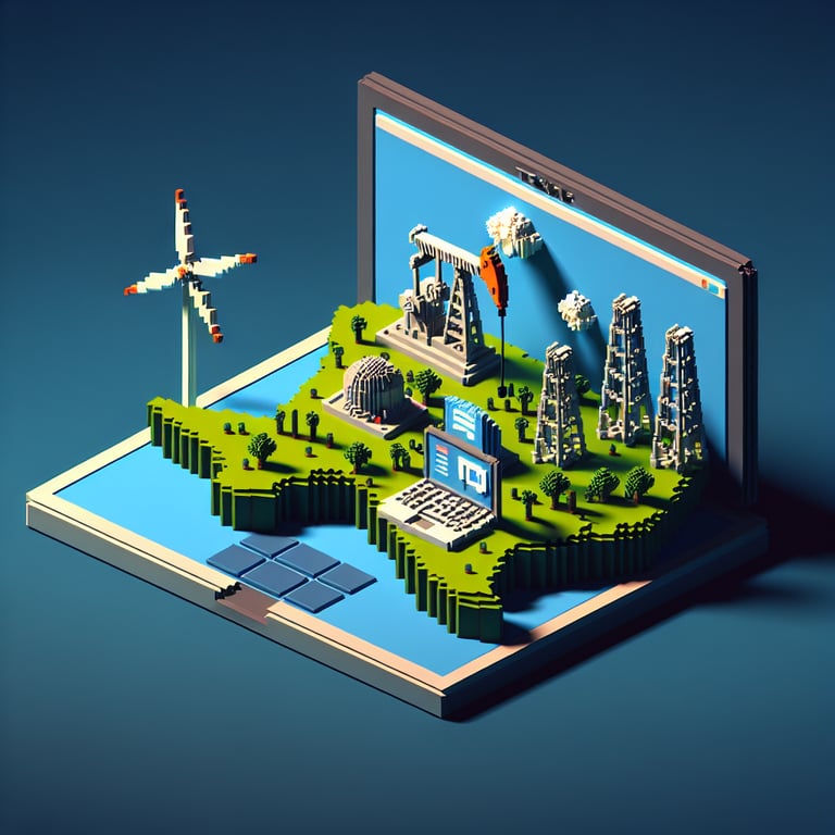 3D voxel design representing Texas energy poll template and survey data in blue hues